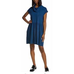 Lilla P Cowl Neck Mini Dress in Blue NWT Size Large